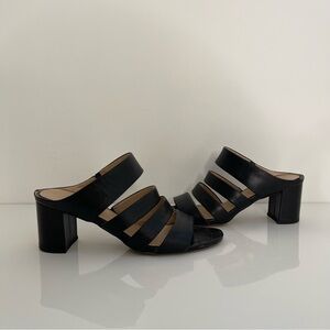 Franco Sarto Real Leather Black Straps Block Heel Mules Sandals Shoes
